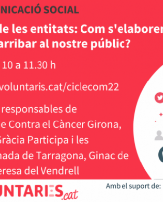 Responsables de comunicació de quatre entitats protagonitzen la quarta i última sessió del tercer Cicle de Comunicació Social organitzat per la Federació Catalana de Voluntariat Social (FCVS). Font: FCVS