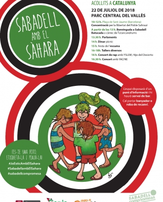 Cartell informatiu sobre la Trobada d'infants sahrauís acollits a Catalunya aquest estiu.