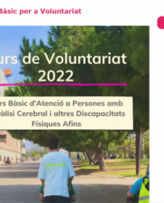 Captura de pantalla de la pàgina web i del cartell del 26è curs bàsic per a Voluntariat. Font: Fundació Catalana per a la Paràlisi Cerebral.