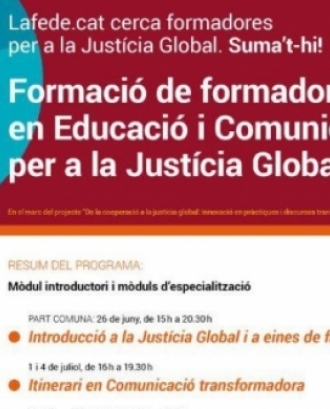 Cartell del cicle formatiu de lafede.cat, formació de formadores 'Educació i Comunicació per a la Justícia Global'.