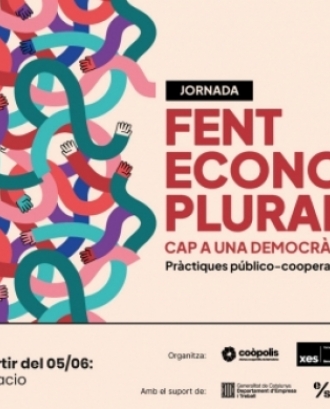 Fragment del cartell oficial de la jornada 'Fent economia plural, cap a una democràcia comunal'. Font: Coòpolis