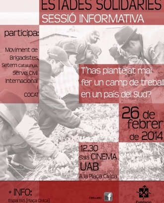 Cartell de les sessions informatives d'estades solidàries de la FAS (Font: FAS)