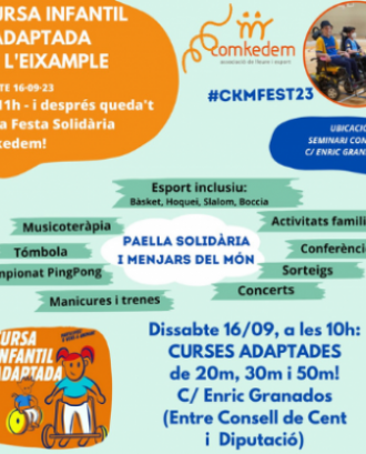 La 3a Cursa infantil adaptada de l'Eixample s'emmarca en la festa solidària Comkedem. Font: Comkedem.
