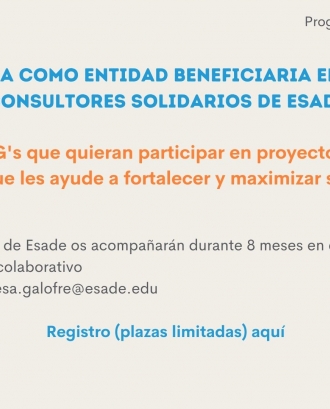 XVII edició Consultors Solidaris de Esade Alumni Social · Convocatòria Entitats Barcelona curs 2022-23
