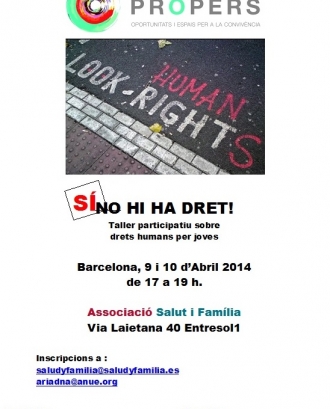 Cartell del taller per a joves sobre drets humans: Sí hi ha Dret!