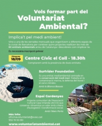Presentació del voluntariat ambiental dimecres 18 de setembre al Centre Civic El Coll