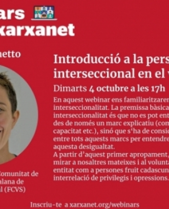 Cartell del webinar 'Introducció a la perspectiva interseccional en el voluntariat'. Font: Fundació Pere Tarrés.