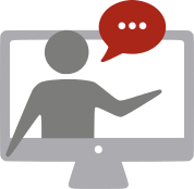 Icona d'una pantalla d'ordinador amb la figura d'una persona parlant